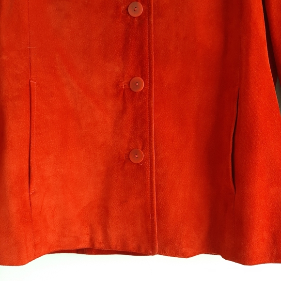DANIER Genuine Suede Button Front Blazer Jacket Vibrant Red Short Coat Sz L - Picture 3 of 15